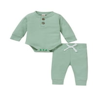 Novorođena novorođenčad Dječja dječaka jesenska odjeća rebrasta pamuk solid boja dugi rukav rumper i hlače set