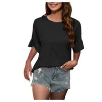 Ženske vrhove Žene Ljetna posadna majica Majica Solid Boja Backlex izdubljena kratkih rukava Loose Top Black XL