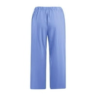 Symoidni ženski pamučni posteljina Capris hlače - lounge hlače casual čvrsta pamučna mješavina vrećica sa crtačem široke noge svijetlo plave ljetne hlače za žene veličine m