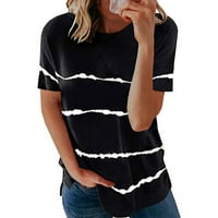 Majice kratkih rukava za žene labave opremljene ležerne tunike Ljetni cvijet Print Comfy bluza crna