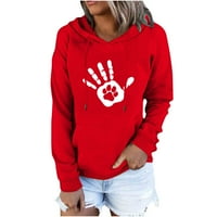 Ženski vrhovi u čišćenju tiskani pulover Drwatreting casual labavo svjetlo dugih rukava s dugim rukavima s džepovima za majice za žene, crvene, XL