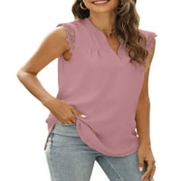 Žene ljetni vrhovi rezervoara, majice bez rukava V-izrez dame lagane casual vest Pink XL