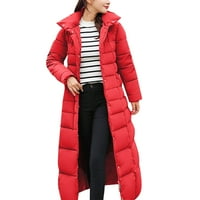 Manxivoo ženski kaputi Ženska puna boja dugačka kapuljača čipkastom pamučne jakne džepni kaput dugih rukava za žene crvene boje