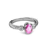 Pink Sapphire i Diamond Tri kameni konop prsten 0. CT TW u 14K bijelo zlato .Size 5.0