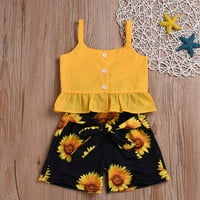 Caveitl 5-godina ljeta Dječja haljina djevojka suspender Top Bowing kravata Chrysanthemum kratke hlače odijelo okruglim rezervoarom za vrat TOP setovi žuti