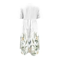 APEPAL ženske ljetne maxi haljine kratki rukav Boho print ljuljac a-line haljina s džepovima bijela