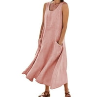 Plus size Ljetne haljine Ženske džepove sa čvrstim bojama Ležerne prilike duge haljine Dnevna haljina ružičasta