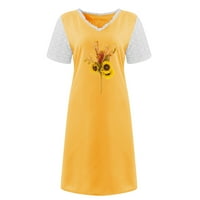 Ženska V izrez Haljina Sunflower Print šupljina grafička majica kratkih rukava Casual Ležerne prilike sa slobodnim fit koktelom Swing Tunic Mini kratka haljina plaža Sunderss, žuta m