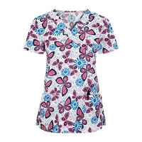 Ženski vrhovi ženske casual labave košulje V izrez kratkih rukava modni tisak Tors T-majice Tee Wine XXL