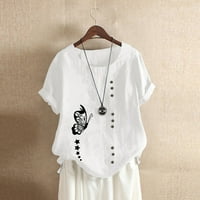 Ženske košulje Ženska moda Casual Okrugli izrez Kratki rukav Ispis vrhova bluza bijela l