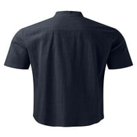 Sanviglor Men Bluse Button Up ljetne košulje kratki rukav Ležerna majica za odmor Majica Navy Blue L