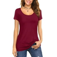 Ženska casual okruglica puna boja labava majica kratkih rukava, bluza na vrhu vina XL