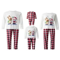 Suanret Božićna porodica roditelj-dijete odijelo crtane dugih rukava pulover plairane hlače božićne pidžame spavanje bijelih crvenih godina