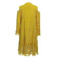 Ženska haljina moda Three četvrtine rukave Boho haljina čipka tassel V-izrez mini haljina, žuta, s