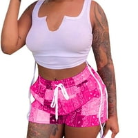 FSqjgq Ženske kratke hlače Ležerne hlače za žene Ljetni patchwork Print casual modne kratke hlače na plaži Pink XL