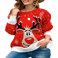 Ružni božićni džemperi za žene labave duksere za rezanje tiska dugi rukavi duks na vratu pulover za