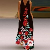 Tuničke ljuske haljine za ženske haljine Cami V izrez ljetna haljina za ispis strana bez rukava Maxi