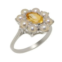 Britanci napravio je 9k bijeli zlatni prirodni citrinski i kultivirani prsten za angažman ženske žene