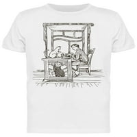 Pisaći stroj s mački na stolnom majicu - MIMage by Shutterstock, muški x-veliki