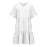 Haljine za žene, ženska ležerna haljina s kratkim rukavima Ljetni ruffle džep elastični struk A-line ljuljačke mini haljine, bijeli, xl