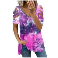 Bazyrey ženska bluza Ženska modna casual sa zatvaračem s V-izrezom tiskani majica s kratkim rukavima s kratkim rukavima Top Purple S