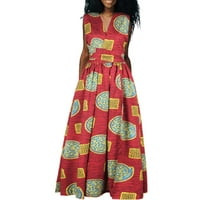 Afrički ženski print DIY Multi Weathing haljina za nošenje srednje splitske suknje plus veličina haljina crvena m