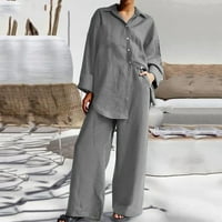 Pyju Ležerne opreme FOT Women, plus veličine pamučna posteljina set dugih rukava majica i široke pantalone