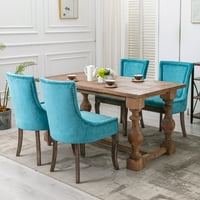 Plave zadebljane tkanine stolice za ručavanje od 4, kuhinjske i trpezarije stolice set od 4, tapacirane blagovaonice, okvir od punog drveta