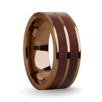 Tamno crvena sandalovina drvo ugrađenih u smeđim titanijumskim vjenčanim prstenom ,, Veličina 5.5