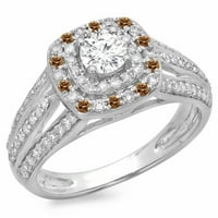 DazzlingRock kolekcija 1. Carat 14K šampanjac i bijeli dijamant Bridal Halo Angažman prsten CT, bijelo zlato, veličine 7