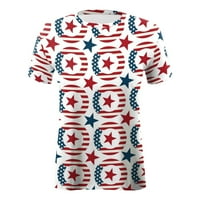 Američki zastava vježbanje za žene T majice tiskani kratki rukav O vrat 4 srpnja T majice za žene labavo fit bijelo m