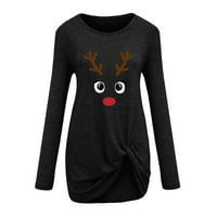 Prinxy Clearence Moda s dugim rukavima Crewneck Tops Jesen Ležerne prilike sa slobodnom planom Plus Veličine Božićne košulje košulja za žene Slatka jelena Grafički pulover Crne S
