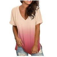 Ženske majice Modni casual gradijent v izrez kratki rukav labav vrhovi ružičasti xxl