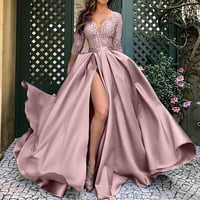 Ljetne haljine za žene pune zabave tiskane na večernjim rukavima s dugim rukavima V-izrez haljina ružičasta