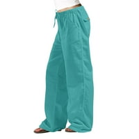 Qolati ženske vrećaste pamučne platnene hlače nacrtavanje elastičnih struka Comfy Lounge Hlače casual široke noge labave pantalone
