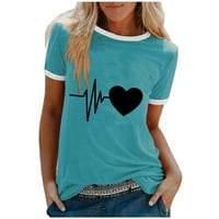 Olyvenn Save Big Tunic T majice za žene Kratki rukav CREW CACT Love Heart Ispiši labave ležerne modne