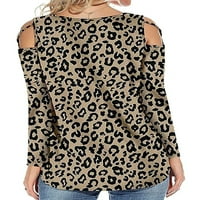 Glonme ženske vrećice dugih rukava od bluza od ramena Loungeward Pulover Crew vrat Dnevno odjeća za majicu Leopard M