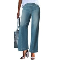 Ženska modna solidna boja elastična džepa za struk obrezana širokim trapericama