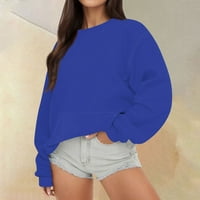 Ženska casual moda čvrsta boja okrugli vrat dugim rukavima dugim rukavima vrh sa džepom plave l