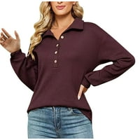 Ženska ovratnik od ovratnika Dukseri solidne boje gumb dugih rukava gore Polo pulover Top bluze Vino