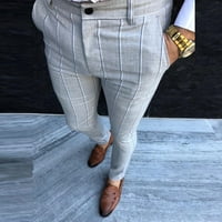 Njoeus muške hlače staze za muškarce modni muškarci casual poslovni vitki fit prugasti patentni zatvarač