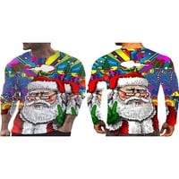Mubineo Muška božićna majica, dugih rukava majica Crew Crt Santa Claus Snowman Print Slim Fit Streetwear