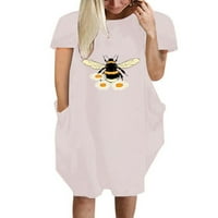 Pfysire Women pčela ispisuju majicu Summer Casual džepovi Tuničke haljine ružičaste s