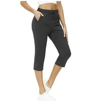 Podplug joga hlače žene, ženski joga džepa visokog struka 9-točke hlače koje rade pantalone za sport