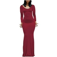 Knqrhpse haljine za žene Žene pune boje V izrez dugih rukava bez leđa mršave fit duge haljine crvena