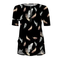Ženski vrhovi cvjetni kvart s kratkim rukavima Zip Loose Wome Ljeto V-izrez košulje crne m