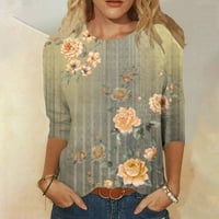 Vrhovi za žensku modnu casual tri četvrtine rukave vintage print okrugli vrat pulover top bluza