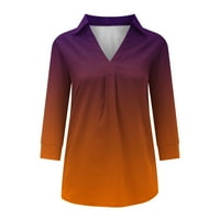 Buigttklop majice s dugim rukavima za žene odolijevanje plus veličina Žena V izrez Tri četvrtine 3 4Sleeve majica Štampanje bluza narančasta
