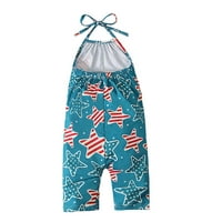 TODDLER Djevojke za djecu Dan neovisnosti Outfits American Flag Star Print Strappy Halter kombinezon