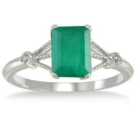 Ženski 1. karatni smaragdni i dijamantni prsten u bijelom zlatu od 10k